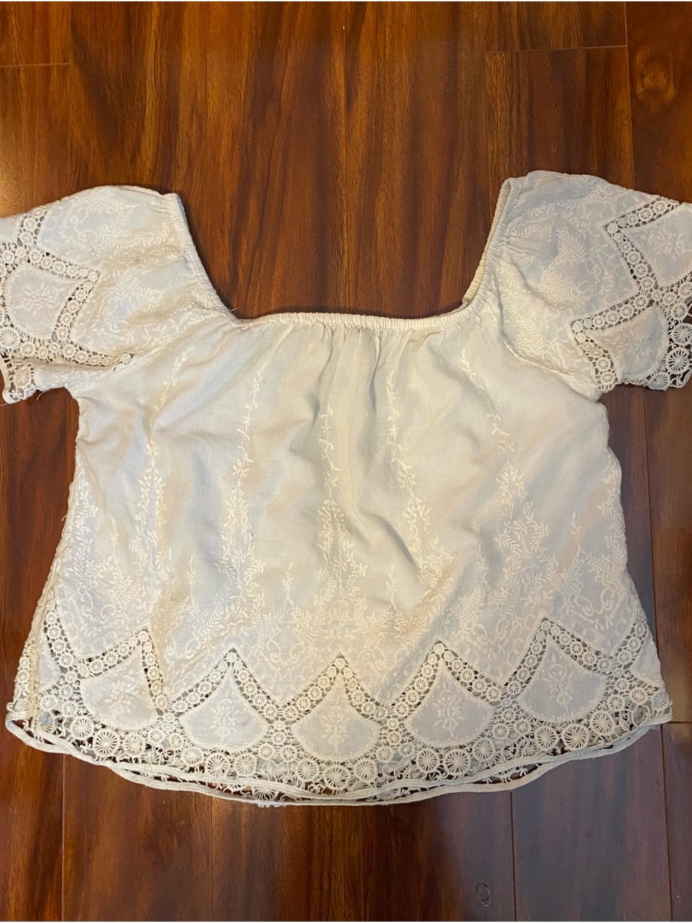 American Eagle Ivory Lace Peasant Top Square Neck Blouse